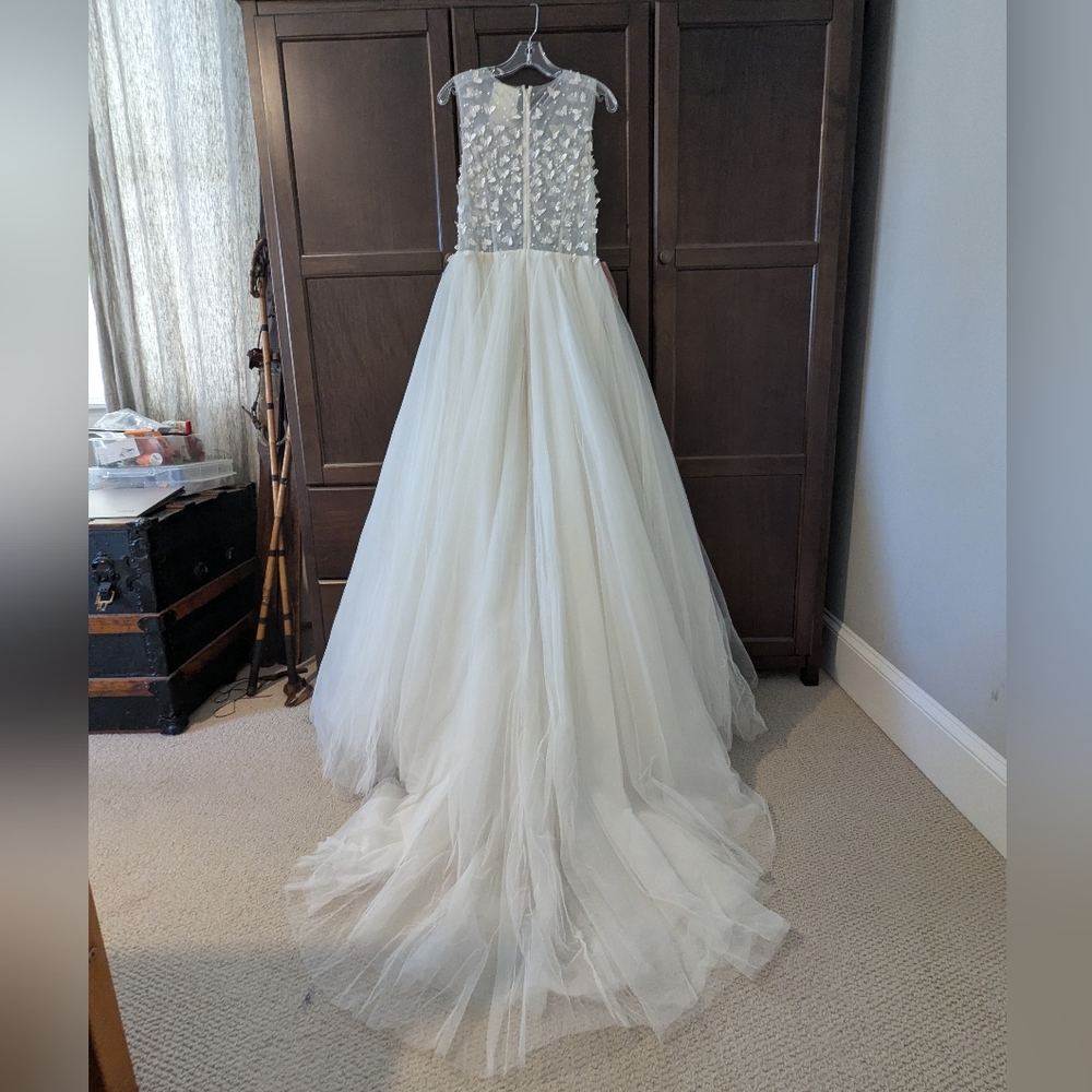 BHLDN White Sheer Butterfly Lace Bodice Wedding Dress Size 10 - Picture 1 of 12